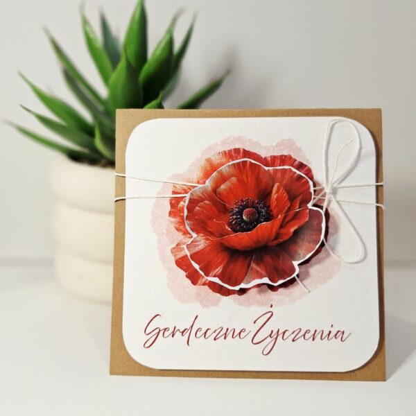 Kartka Okolicznościowa - Serdeczne Życzenia - Czerwony Kwiat