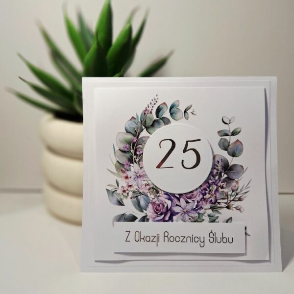 Kartka Okolicznościowa - Z Okazji 25 Rocznicy Ślubu - Fioletowa