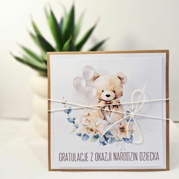 Kartka Okolicznościowa - Gratulacje z okazji narodzin dziecka - miś