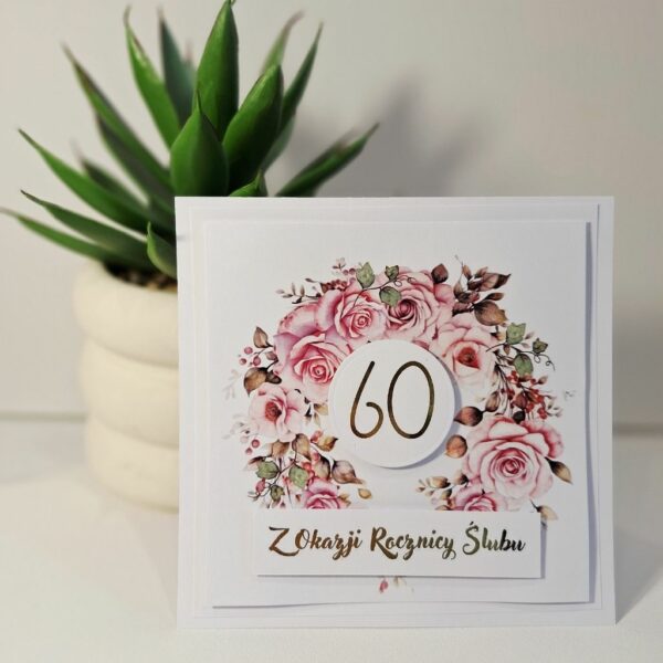 Kartka Okolicznościowa - Z Okazji 60 Rocznicy Ślubu - Róże różowe
