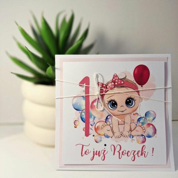 Kartka Okolicznościowa - Twoje Pierwsze Urodzinki - Różowa