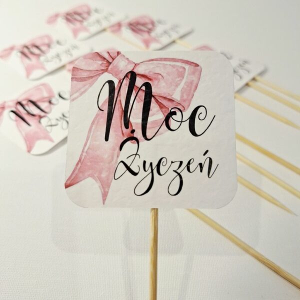 Pik - Topper - Moc Życzeń - 8 szt. - Wstążka różowa