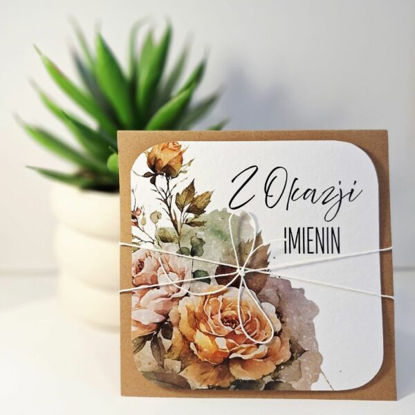 Kartka Okolicznościowa - Z Okazji Imienin - Róża Brąz