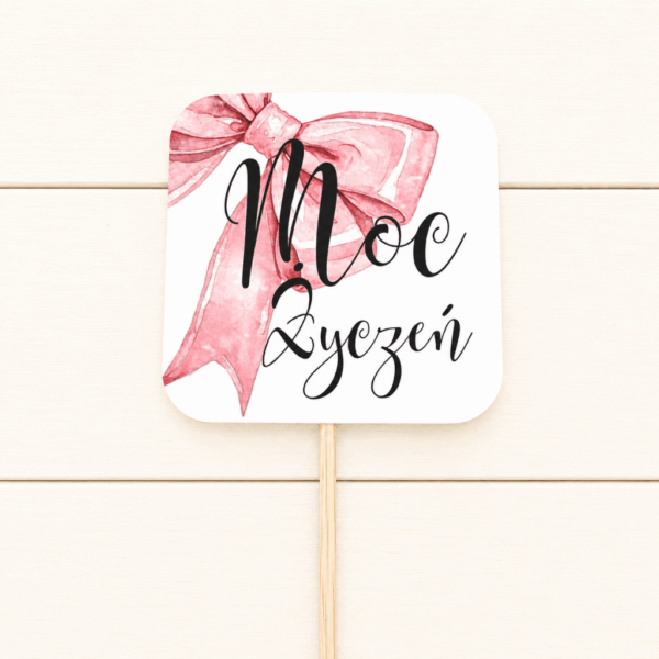 Pik - Topper - Moc Życzeń - 8 szt. - Wstążka różowa