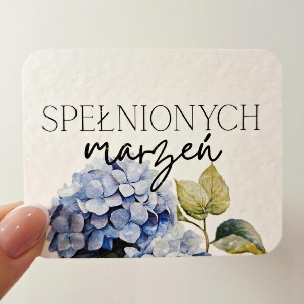 Plakietka - Spełnionych marzeń - Hortensja - 8 szt.