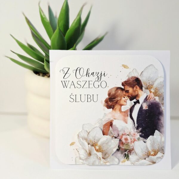 Kartka Okolicznościowa - Z Okazji Ślubu - Młoda Para - Biały Kwiat