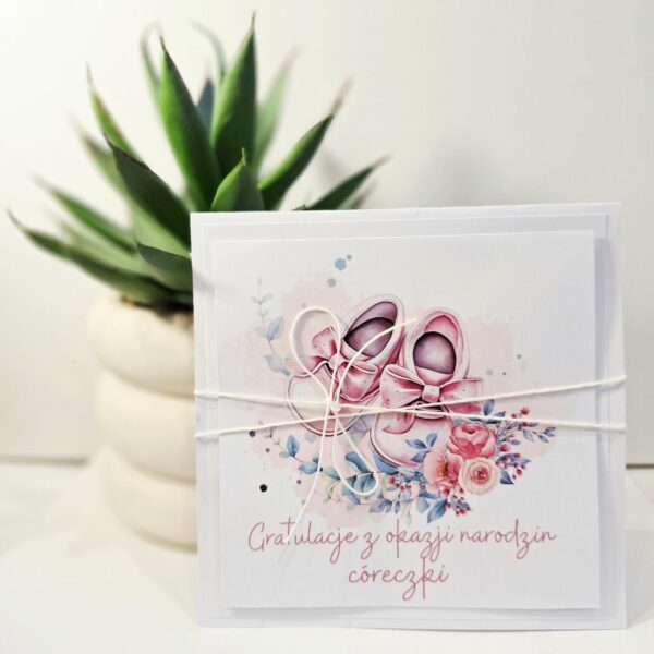 Kartka Okolicznościowa - Gratulacje z okazji narodzin córeczki - buciki
