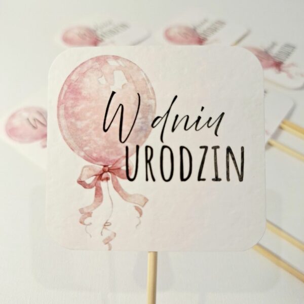 Pik - Topper - W Dniu Urodzin - 8 szt. Różowy balon