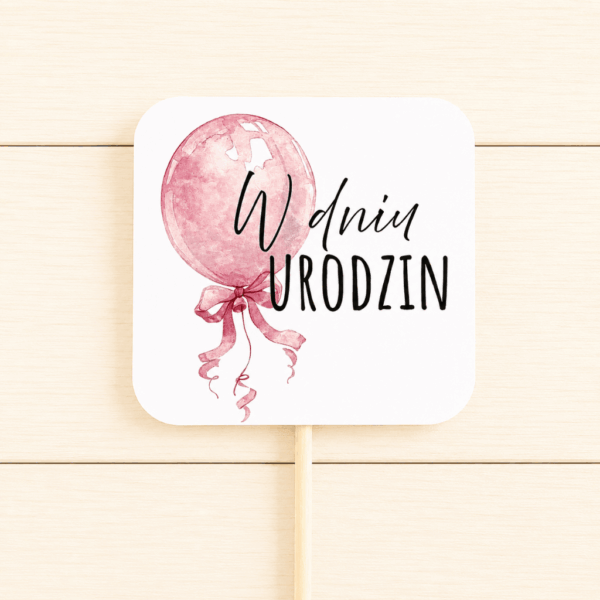 Pik - Topper - W Dniu Urodzin - 8 szt. Różowy balon