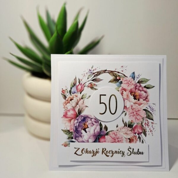 Kartka Okolicznościowa - Z Okazji 50 Rocznicy Ślubu - Fioletowa piwonia