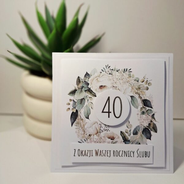 Kartka Okolicznościowa - Z Okazji 40 Rocznicy Ślubu - Biała piwonia