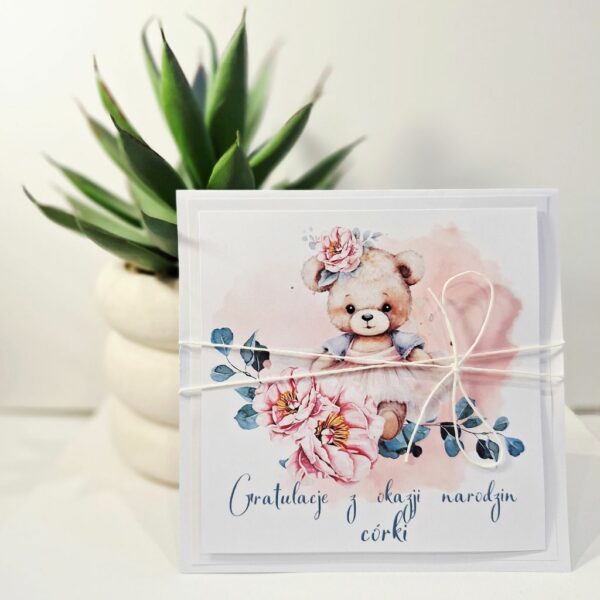 Kartka Okolicznościowa - Gratulacje z okazji narodzin córki - miś