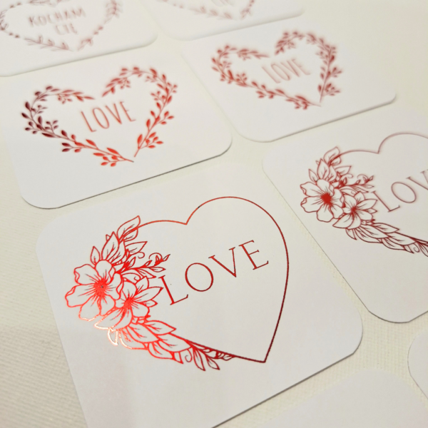 Plakietka - Złocona na czerwono - 8 szt. - serce