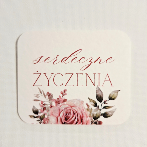 Plakietka - Serdeczne życzenia 8szt - róża