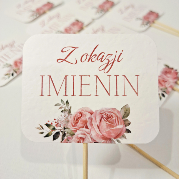 Pik - Topper - Z okazji Imienin- 8 szt. - róża