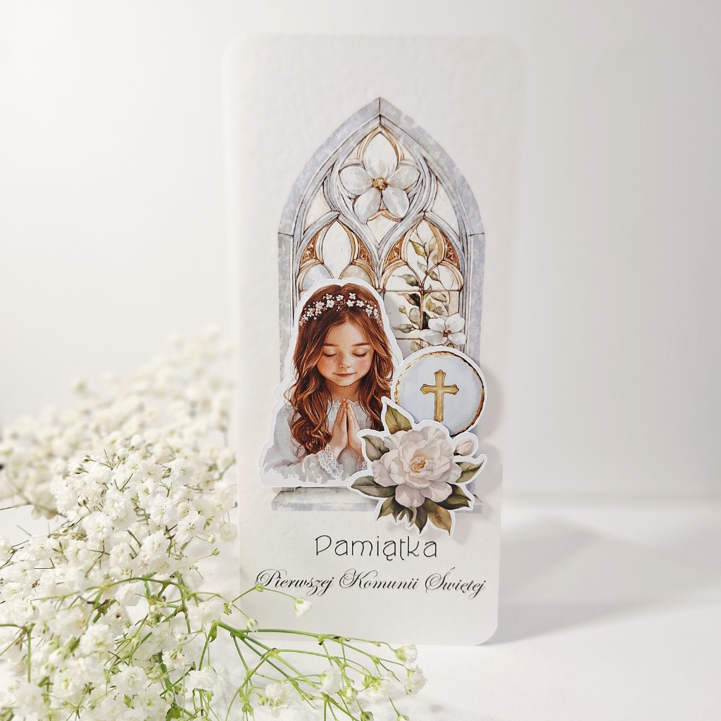 Kartka z okazji Komunii Świętej - Pamiątka Pierwszej Komunii Świętej - Dziewczynka