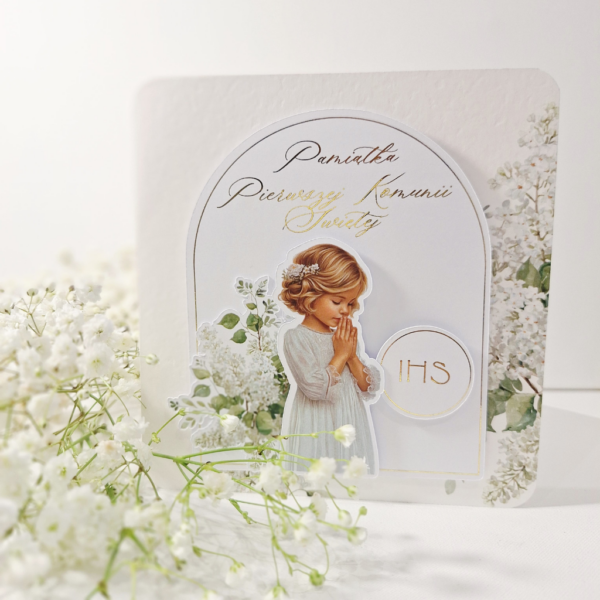 Kartka z okazji Komunii Świętej - Pamiątka Pierwszej Komunii Świętej -Dziewczynka