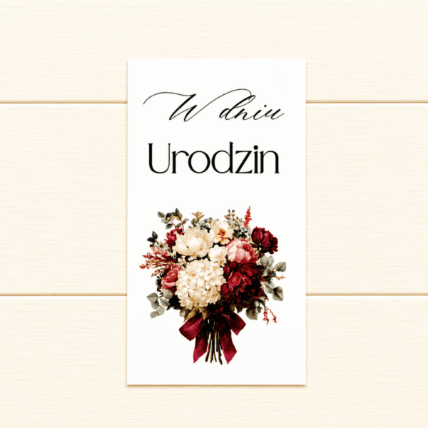 Plakietka - W dniu urodzin 6szt - bukiet bordo