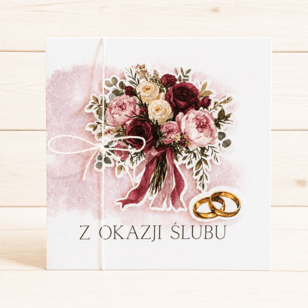 Kartka Okolicznościowa -Z okazji Ślubu - bukiet bordo